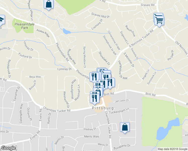 map of restaurants, bars, coffee shops, grocery stores, and more near 328 Bentley Place in Tucker