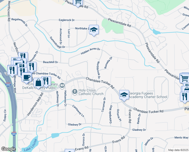 map of restaurants, bars, coffee shops, grocery stores, and more near 3259 South Pointe Court in Atlanta