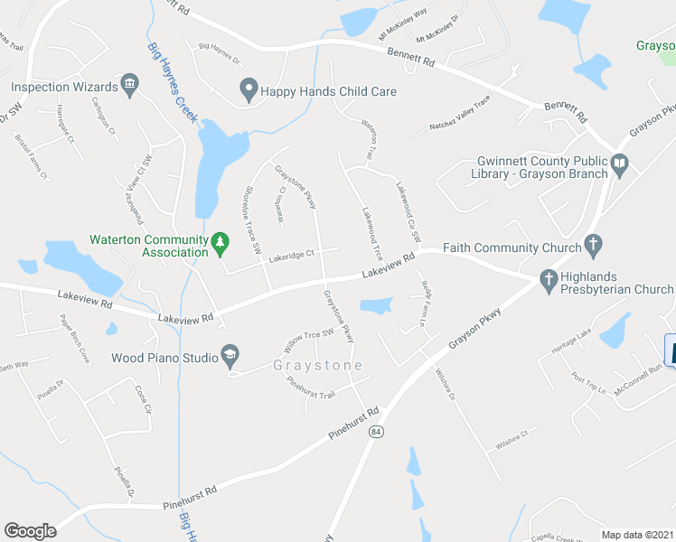 map of restaurants, bars, coffee shops, grocery stores, and more near 1039 Lakeview Road in Grayson