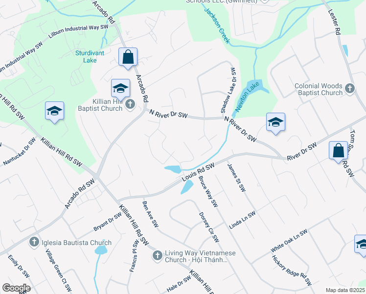 map of restaurants, bars, coffee shops, grocery stores, and more near 4029 RED CANOE BEND in Lilburn