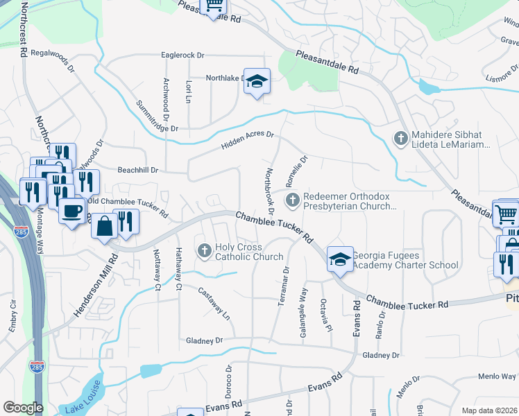 map of restaurants, bars, coffee shops, grocery stores, and more near 3259 South Pointe Court in Atlanta