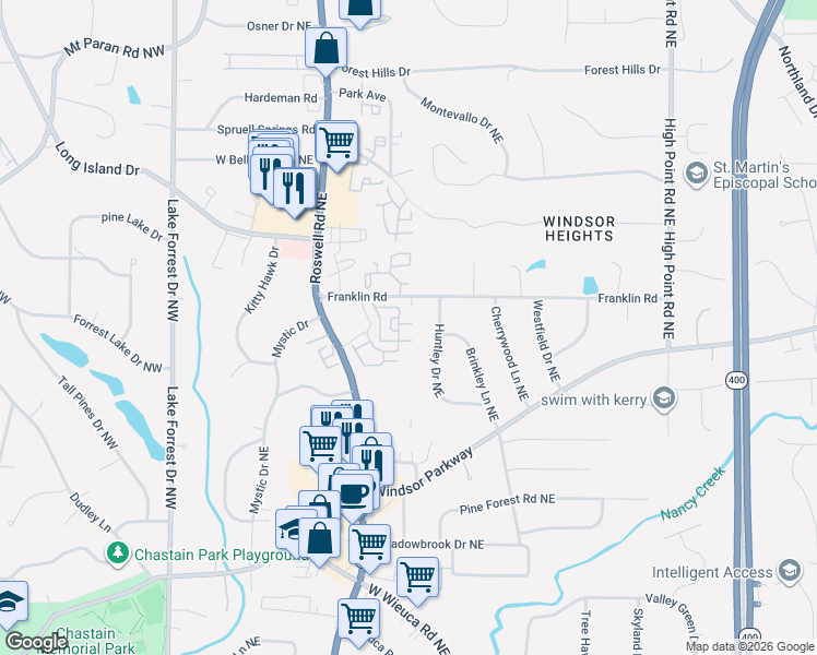 map of restaurants, bars, coffee shops, grocery stores, and more near 4236 Deming Circle in Sandy Springs