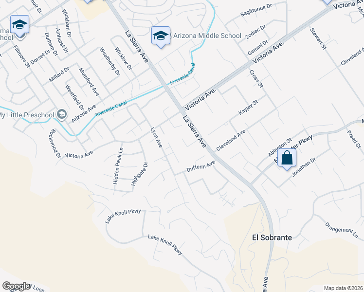 map of restaurants, bars, coffee shops, grocery stores, and more near 11160 Old Fashion Way in Riverside