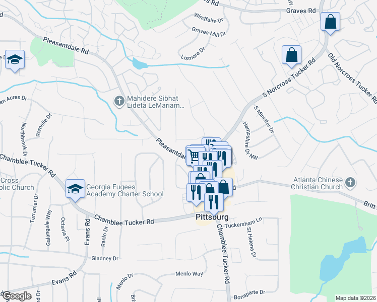 map of restaurants, bars, coffee shops, grocery stores, and more near in DeKalb County