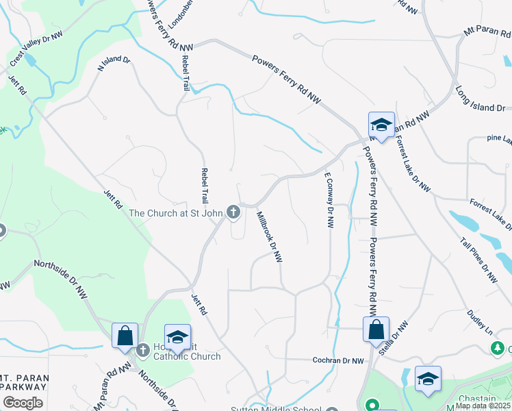 map of restaurants, bars, coffee shops, grocery stores, and more near 4908 Millbrook Drive Northwest in Atlanta