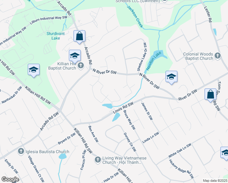 map of restaurants, bars, coffee shops, grocery stores, and more near 4029 RED CANOE BEND in Lilburn