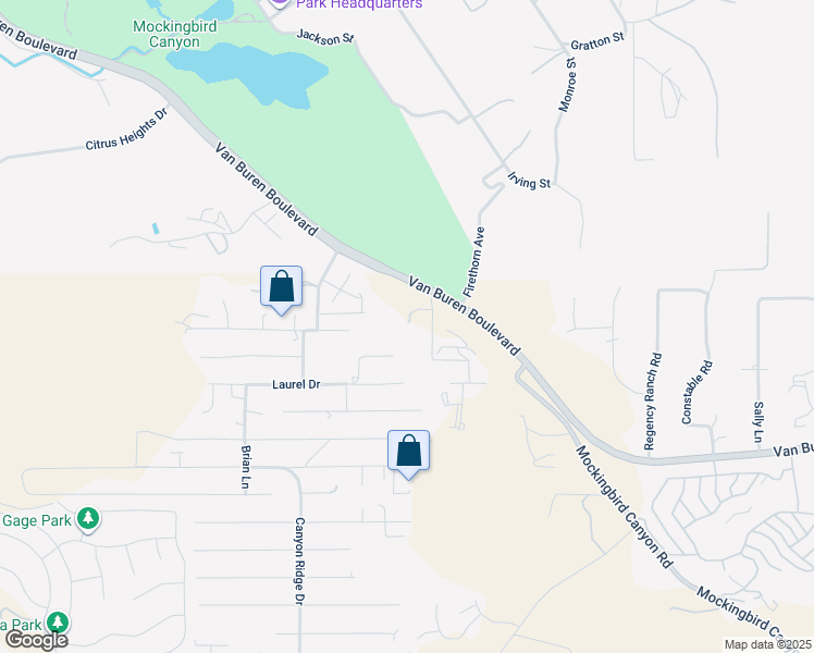 map of restaurants, bars, coffee shops, grocery stores, and more near 14511 Pine Court in Riverside