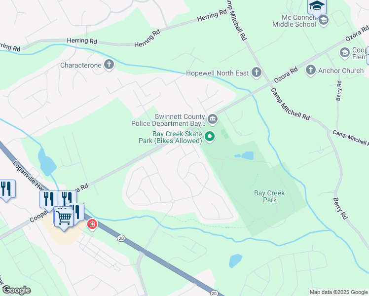 map of restaurants, bars, coffee shops, grocery stores, and more near 3825 Sycamore Hill Drive in Loganville