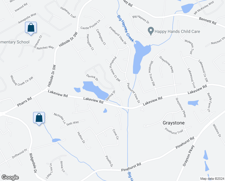 map of restaurants, bars, coffee shops, grocery stores, and more near 1329 Lakeview Road in Grayson