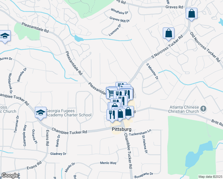 map of restaurants, bars, coffee shops, grocery stores, and more near 328 Bentley Place in Tucker