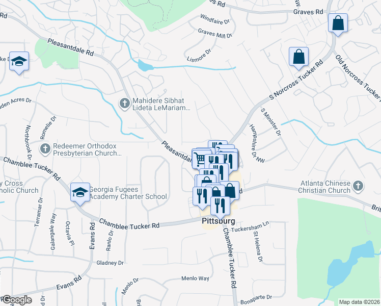 map of restaurants, bars, coffee shops, grocery stores, and more near in DeKalb County