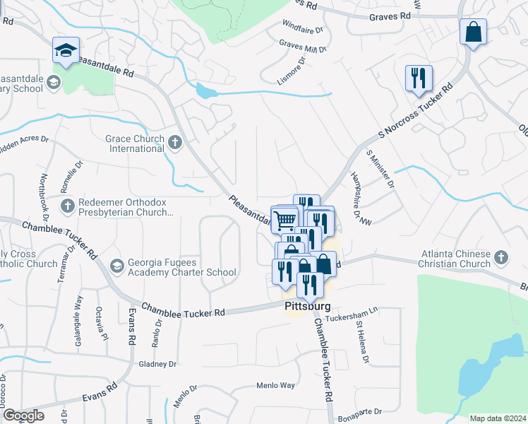 map of restaurants, bars, coffee shops, grocery stores, and more near in DeKalb County