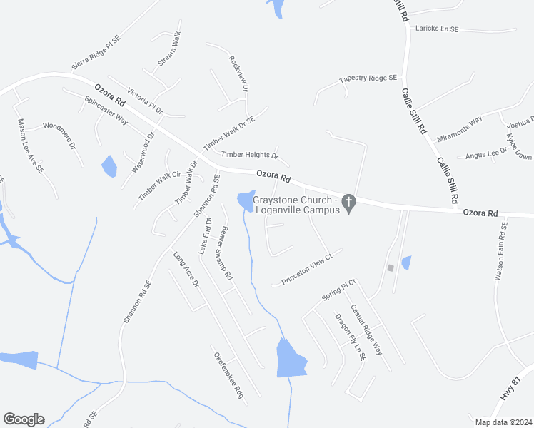 map of restaurants, bars, coffee shops, grocery stores, and more near Bulloch Lake Road in Loganville