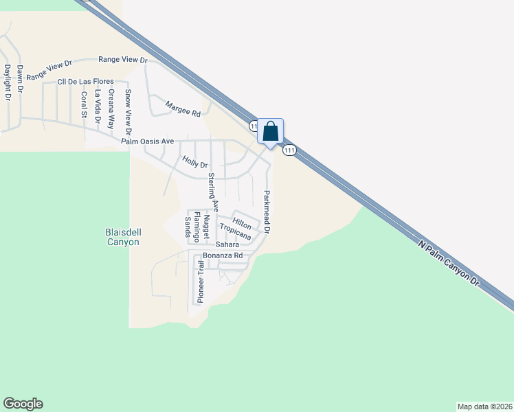 map of restaurants, bars, coffee shops, grocery stores, and more near Fawnridge Drive in Palm Springs