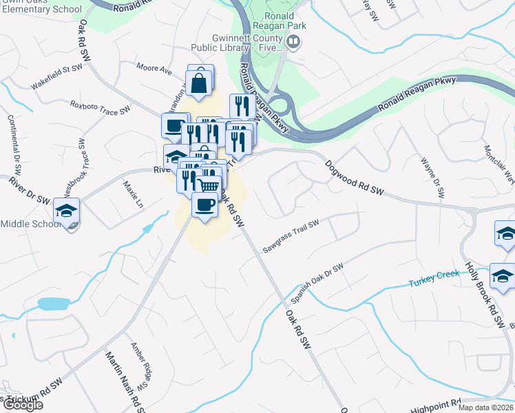 map of restaurants, bars, coffee shops, grocery stores, and more near 1005 Laurel Cove Drive in Snellville