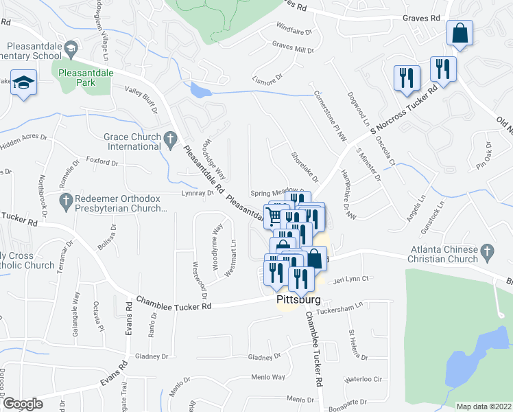 map of restaurants, bars, coffee shops, grocery stores, and more near in DeKalb County
