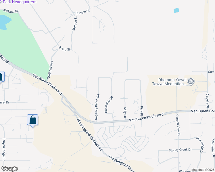 map of restaurants, bars, coffee shops, grocery stores, and more near 16176 Regency Ranch Road in Riverside