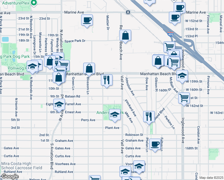 map of restaurants, bars, coffee shops, grocery stores, and more near 2214 Dufour Avenue in Redondo Beach