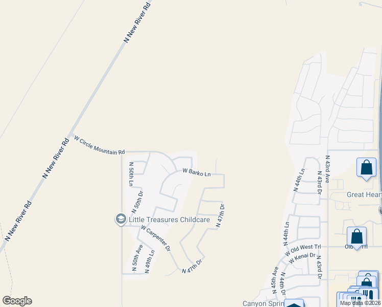 map of restaurants, bars, coffee shops, grocery stores, and more near 4810 West Yoosooni Drive in Phoenix