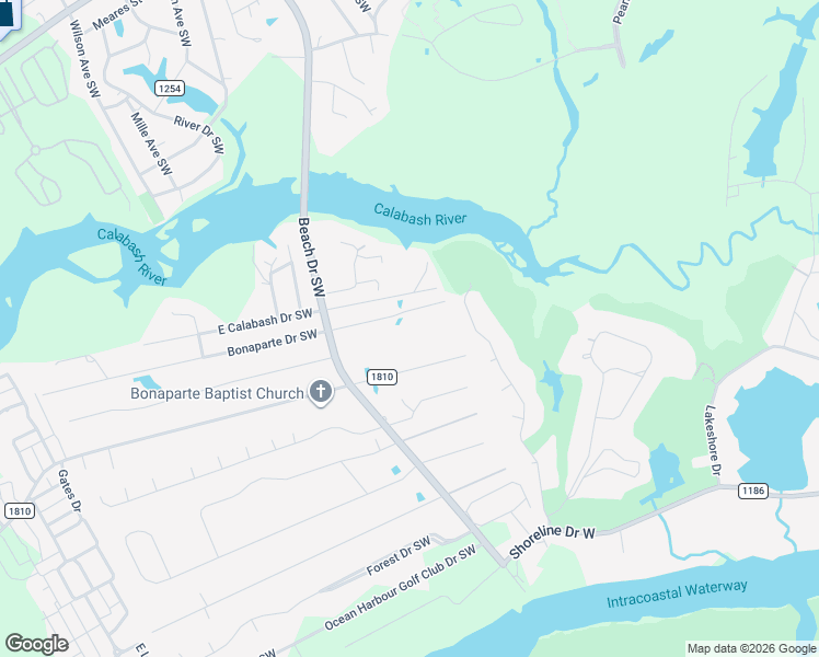 map of restaurants, bars, coffee shops, grocery stores, and more near 8943 Bonaparte Drive Southwest in Sunset Beach