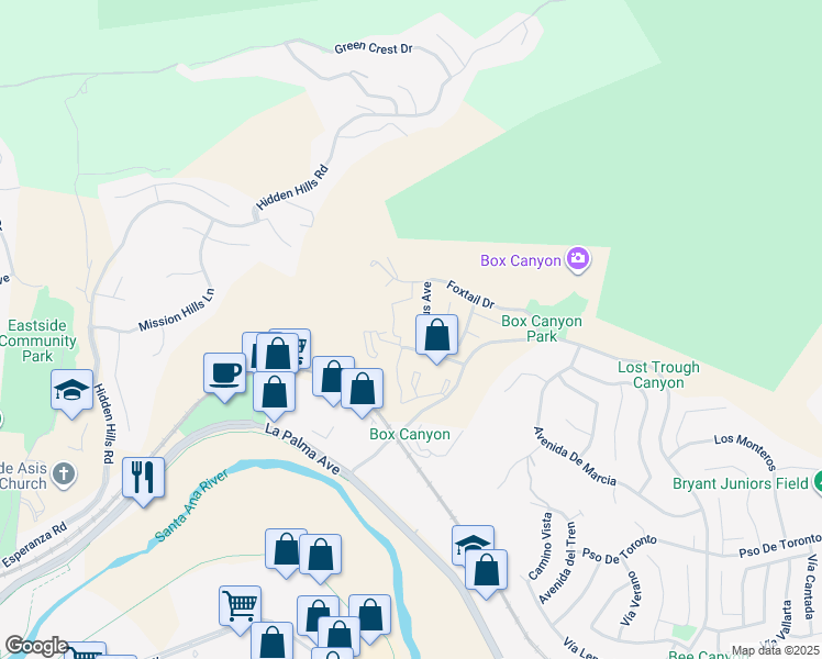 map of restaurants, bars, coffee shops, grocery stores, and more near in Yorba Linda
