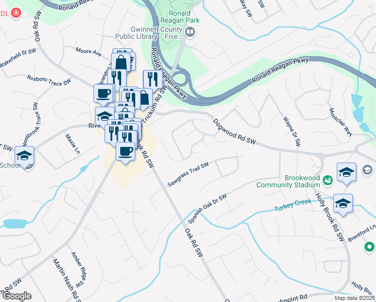 map of restaurants, bars, coffee shops, grocery stores, and more near 1130 Laurel Cove Drive in Snellville