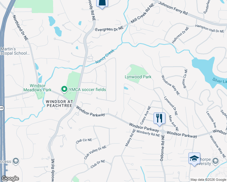 map of restaurants, bars, coffee shops, grocery stores, and more near 1230 Old Woodbine Road Northeast in Atlanta