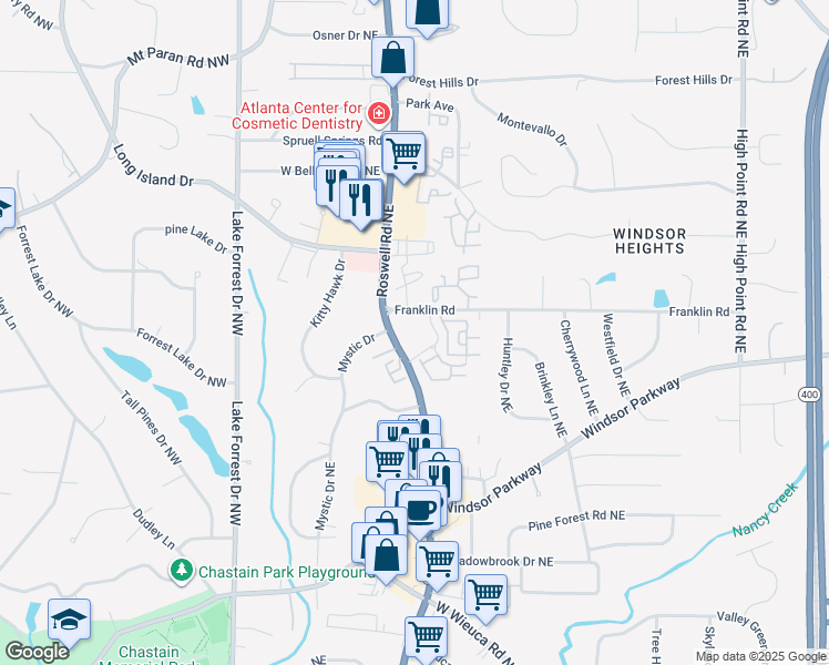 map of restaurants, bars, coffee shops, grocery stores, and more near in Sandy Springs