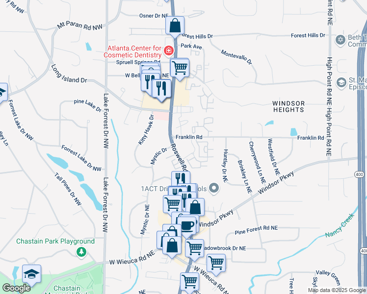 map of restaurants, bars, coffee shops, grocery stores, and more near in Sandy Springs