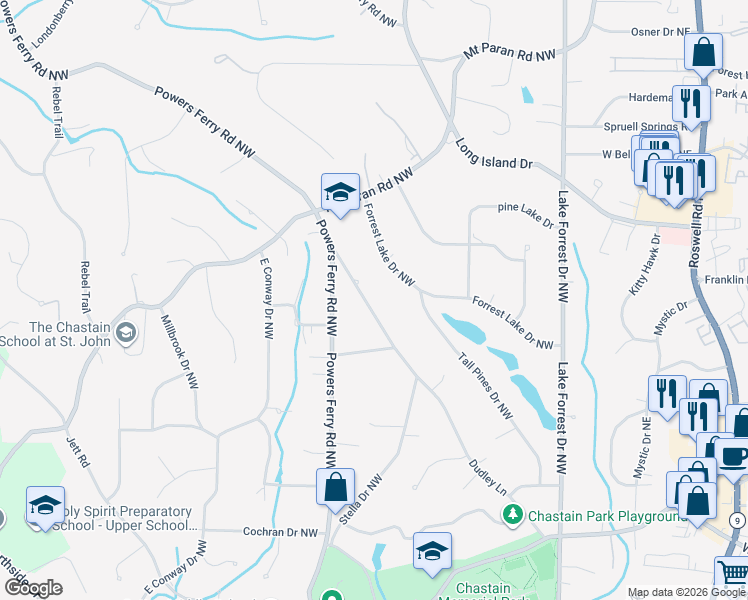 map of restaurants, bars, coffee shops, grocery stores, and more near 4758 Dudley Lane in Atlanta