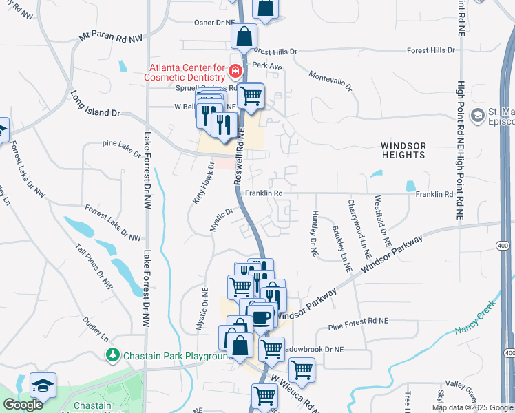 map of restaurants, bars, coffee shops, grocery stores, and more near in Sandy Springs