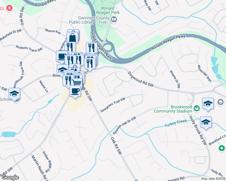 map of restaurants, bars, coffee shops, grocery stores, and more near 1130 Laurel Cove Drive in Snellville
