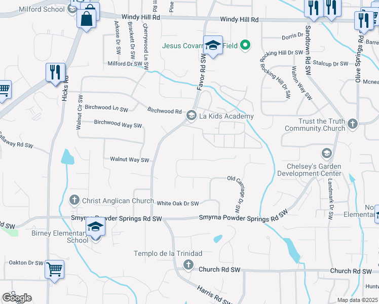 map of restaurants, bars, coffee shops, grocery stores, and more near 2778 Fran Lane in Marietta