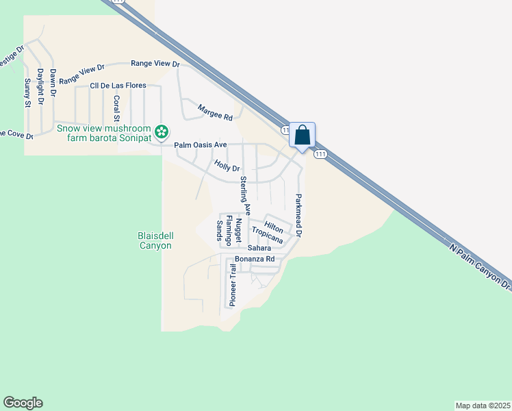 map of restaurants, bars, coffee shops, grocery stores, and more near 22840 Sterling Avenue in Palm Springs