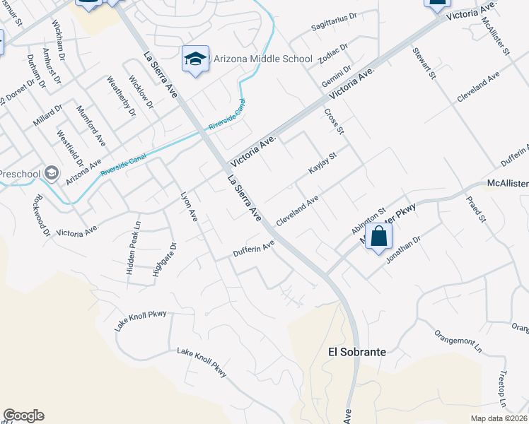 map of restaurants, bars, coffee shops, grocery stores, and more near 11091 Cleveland Avenue in Riverside