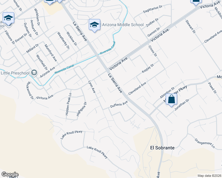map of restaurants, bars, coffee shops, grocery stores, and more near 11160 Old Fashion Way in Riverside