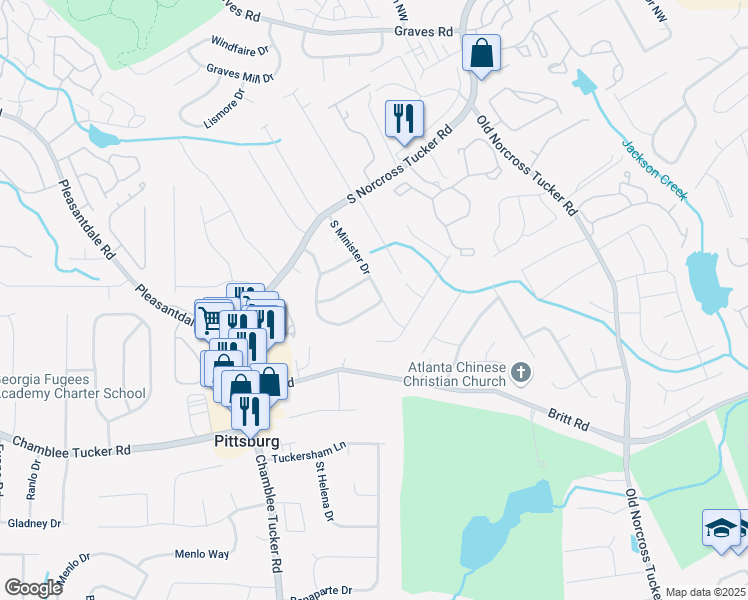 map of restaurants, bars, coffee shops, grocery stores, and more near 6736 Hampshire Drive Northwest in Tucker