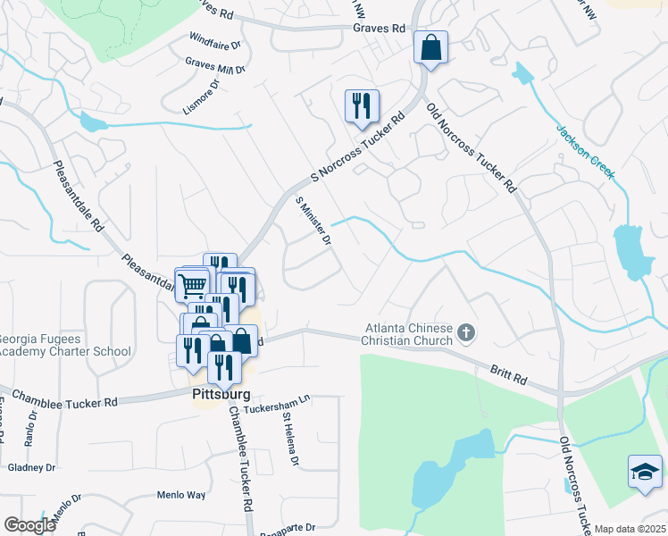 map of restaurants, bars, coffee shops, grocery stores, and more near 6736 Hampshire Drive Northwest in Tucker