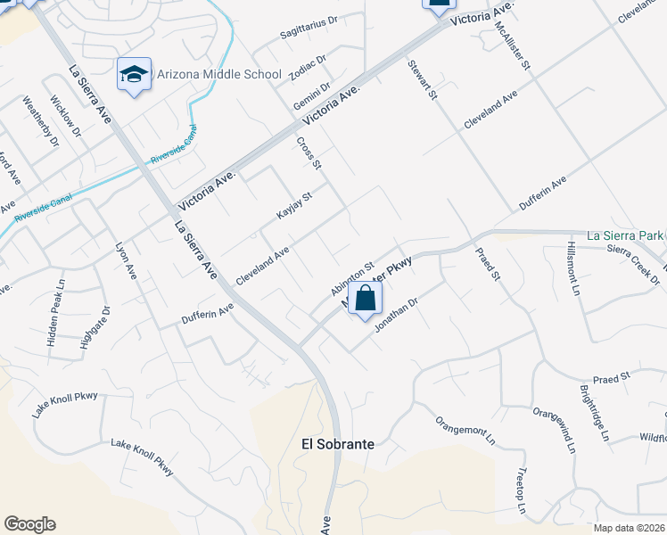 map of restaurants, bars, coffee shops, grocery stores, and more near 2352 Keusder Way in Riverside