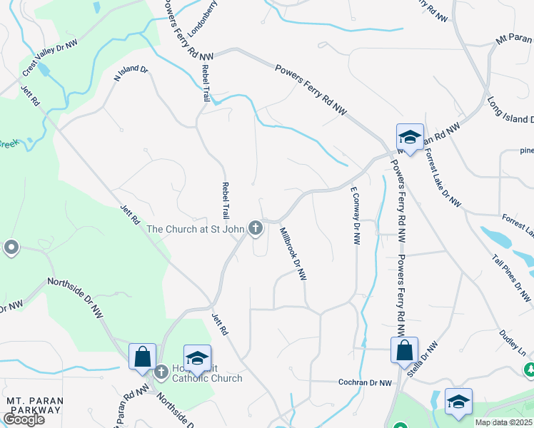 map of restaurants, bars, coffee shops, grocery stores, and more near 115 Mount Paran Ridge in Sandy Springs