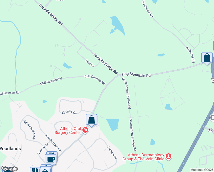 map of restaurants, bars, coffee shops, grocery stores, and more near 1701 Hog Mountain Road in Watkinsville