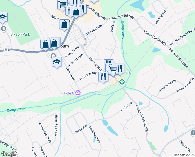 map of restaurants, bars, coffee shops, grocery stores, and more near 101 1st Avenue Northwest in Lilburn