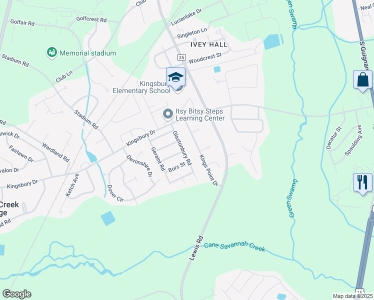 map of restaurants, bars, coffee shops, grocery stores, and more near 1267 Glastonbury Road in Sumter
