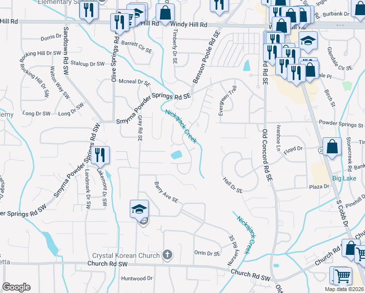 map of restaurants, bars, coffee shops, grocery stores, and more near 3018 Vineyard Way in Smyrna