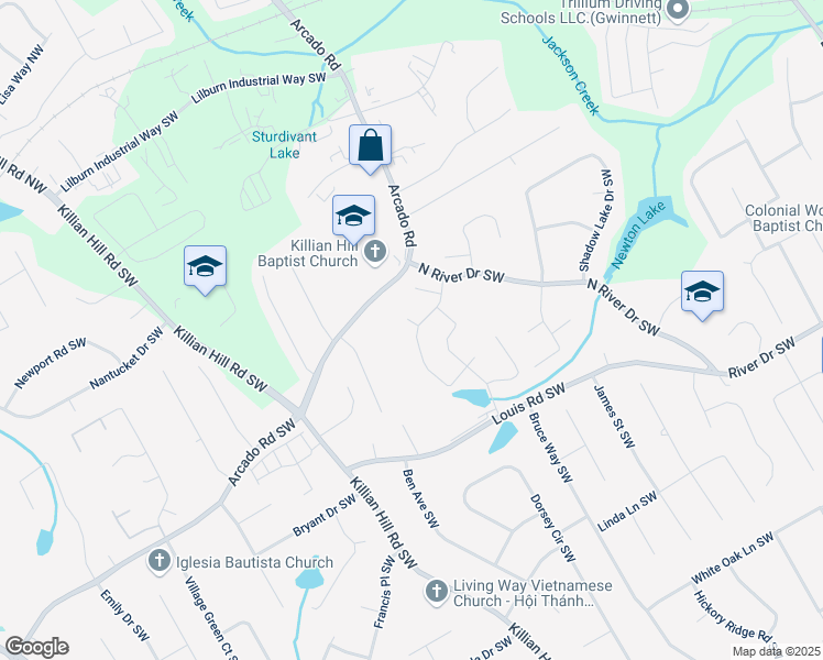 map of restaurants, bars, coffee shops, grocery stores, and more near 4210 Iron Fountain Court in Lilburn