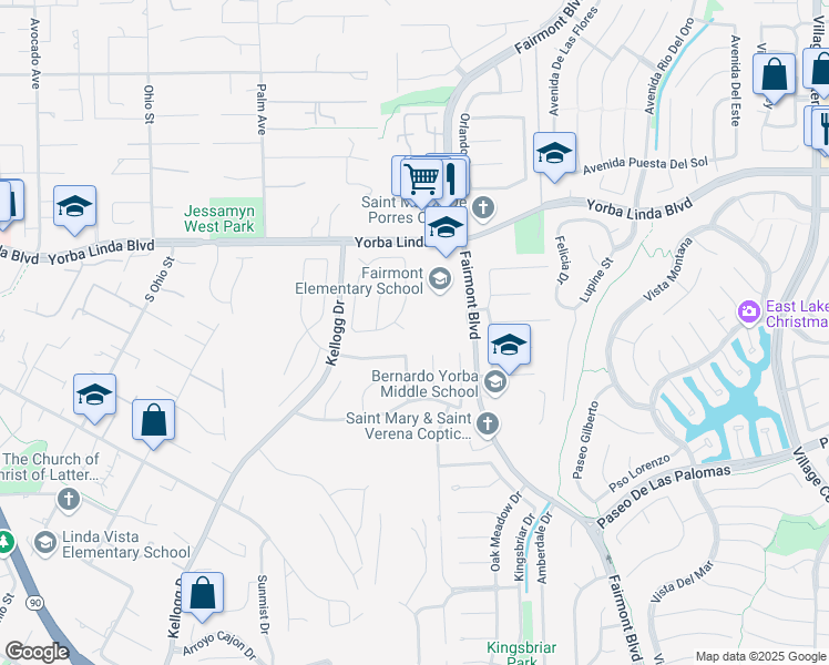 map of restaurants, bars, coffee shops, grocery stores, and more near 19521 Sandspoint Court in Yorba Linda