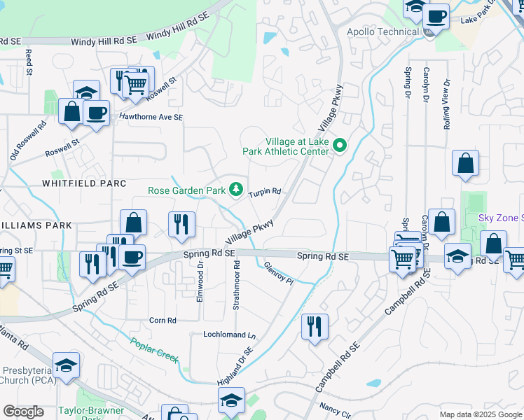 map of restaurants, bars, coffee shops, grocery stores, and more near 1968 Turpin Road in Smyrna