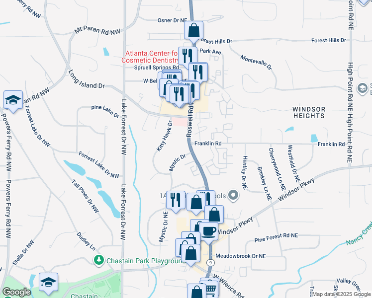map of restaurants, bars, coffee shops, grocery stores, and more near 4810 Roswell Road Northeast in Atlanta