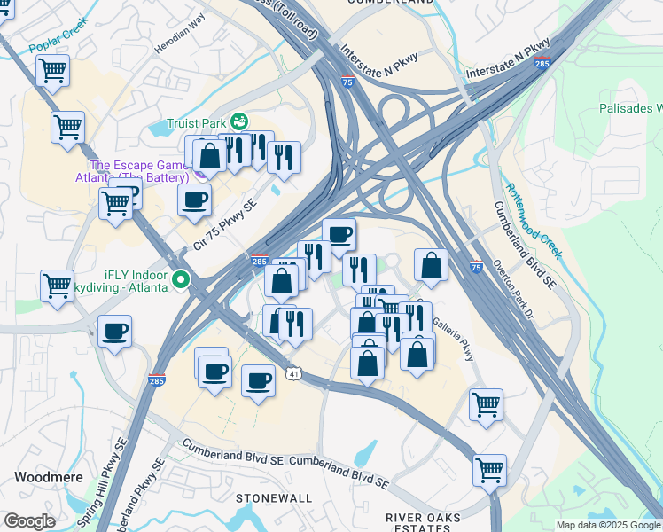 map of restaurants, bars, coffee shops, grocery stores, and more near in Atlanta