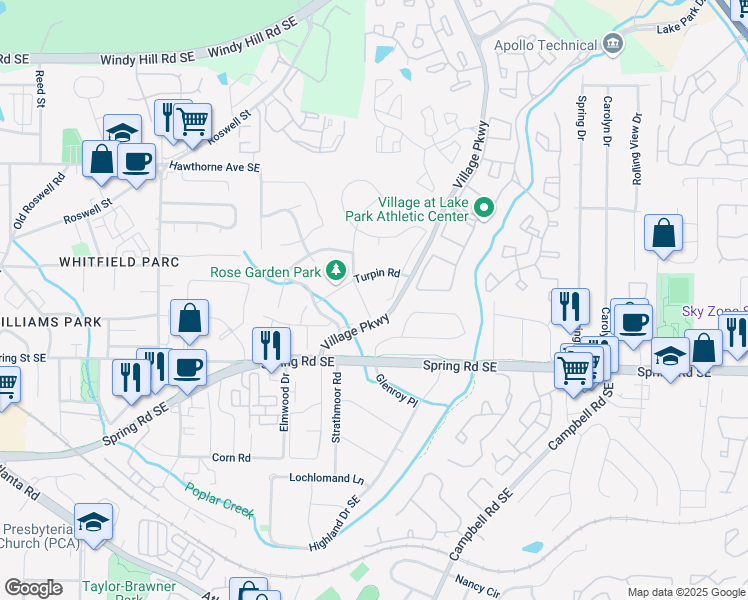 map of restaurants, bars, coffee shops, grocery stores, and more near 1968 Turpin Road in Smyrna